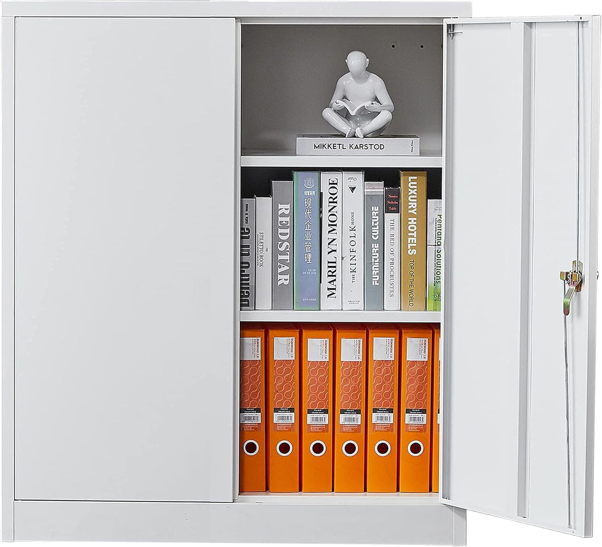 Black Metal Storage Cabinet with 2 Adjustable Shelves and Lock N765316