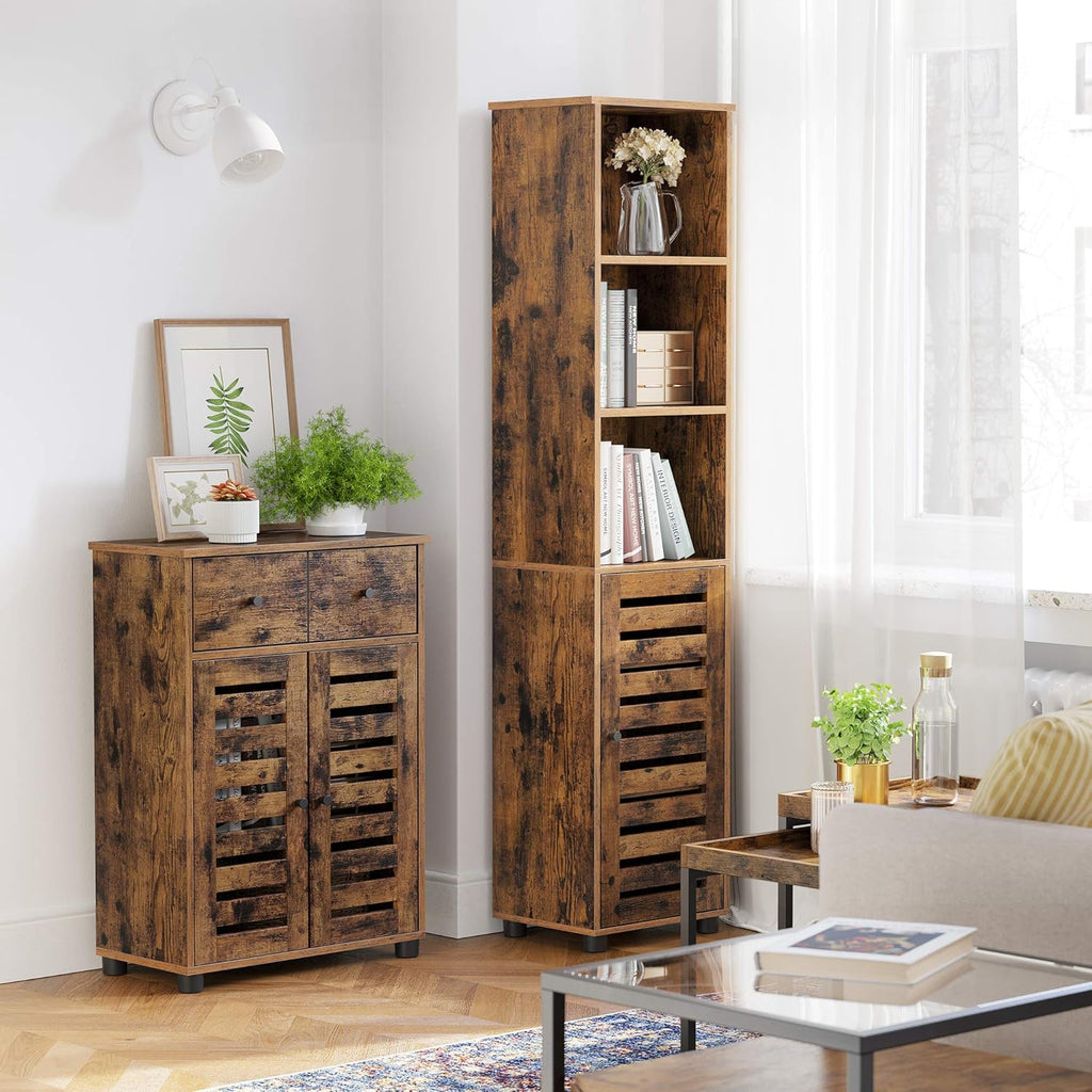 Bathroom Storage Floor Cabinet with 2 Louvered Doors Drawer D134735