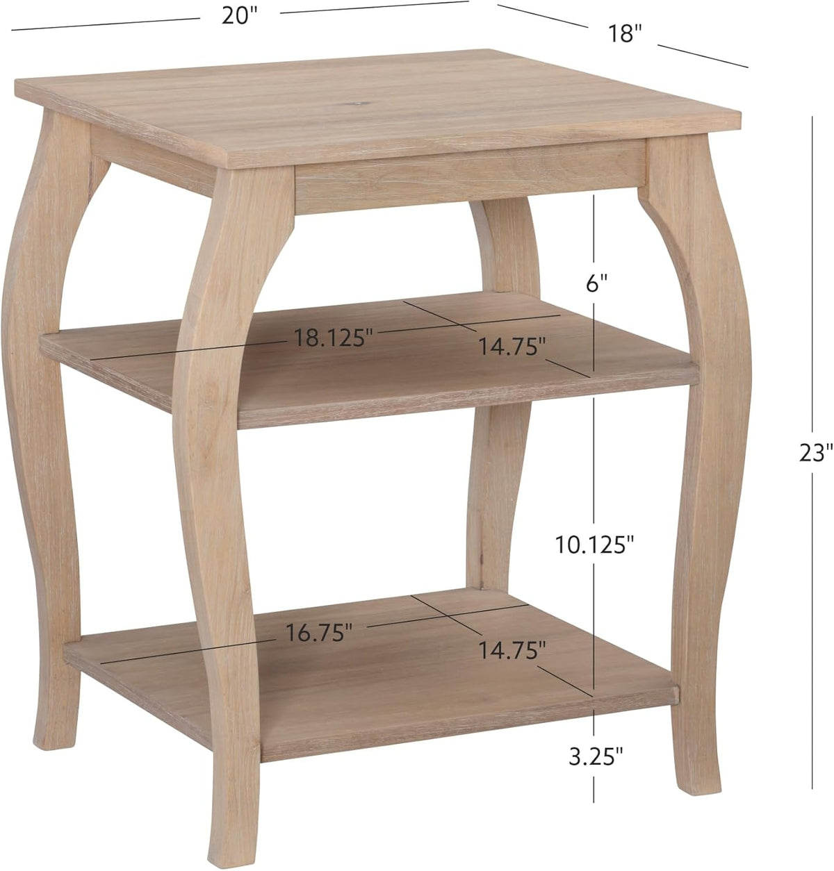 Natural Wooden Side Table with Curved Legs and Two Display Shelves H8309