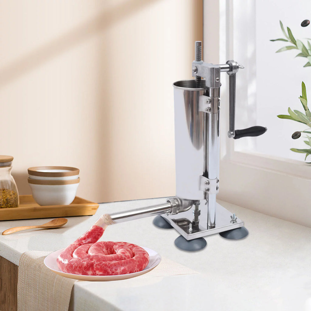 3L Manual Sausage Stuffer Stainless Steel Vertical Sausage Maker with 8 Tubes V649205