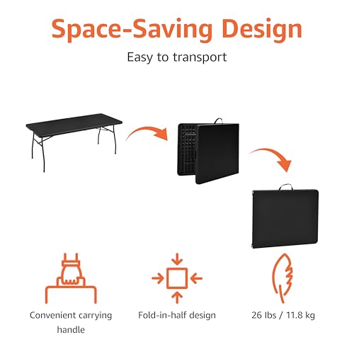 White 6 ft Folding Table with Carrying Handle U59906
