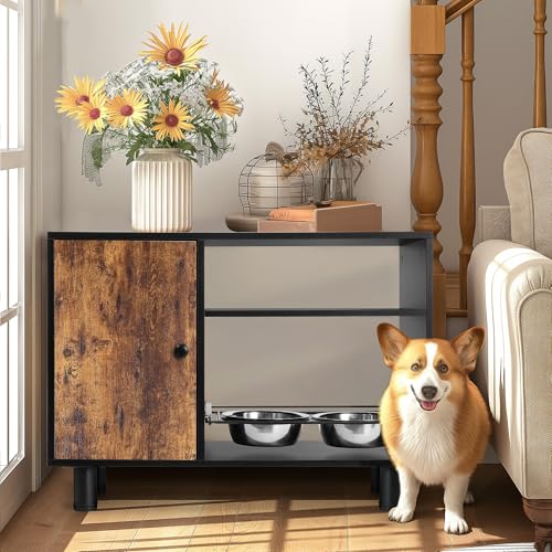 Large Pet Feeder Station with Stainless Steel Double Pull Out Raised Dog Bowls S762