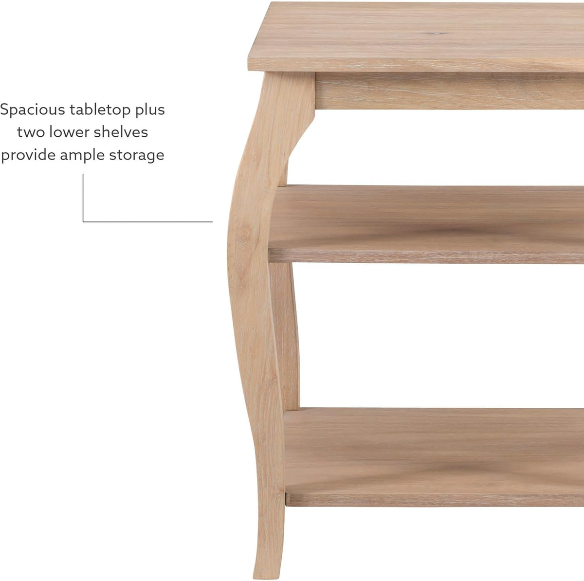 Natural Wooden Side Table with Curved Legs and Two Display Shelves H8309