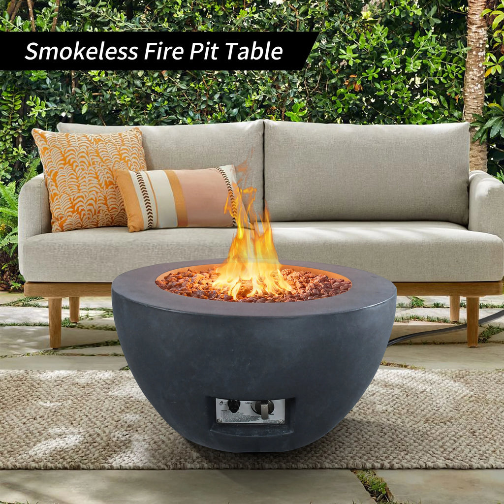 25 Inch Wide Round Concrete and Metal Propane Gas Fire Pit Table G560992