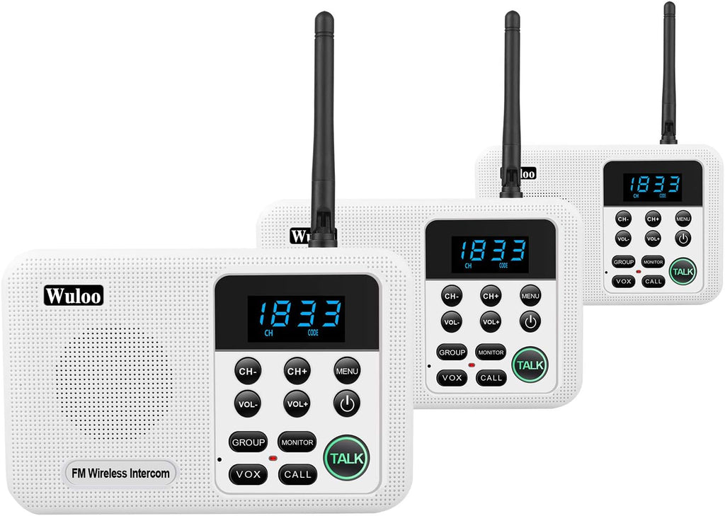 Wireless Intercom System 1 Mile Range 22 Channel 3 Stations White H152