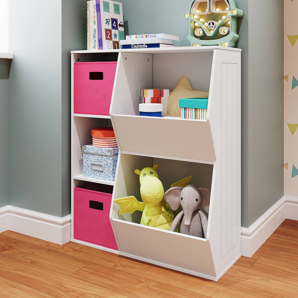 Kids' Floor Cabinet Set with 2 Bins White Hot Pink U75485