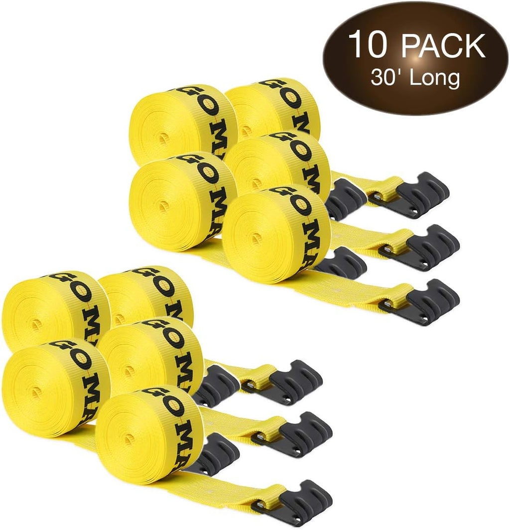 10 Winch Straps, 4 x30' Flatbed Trailer Tie Downs with Flat Hooks L6710