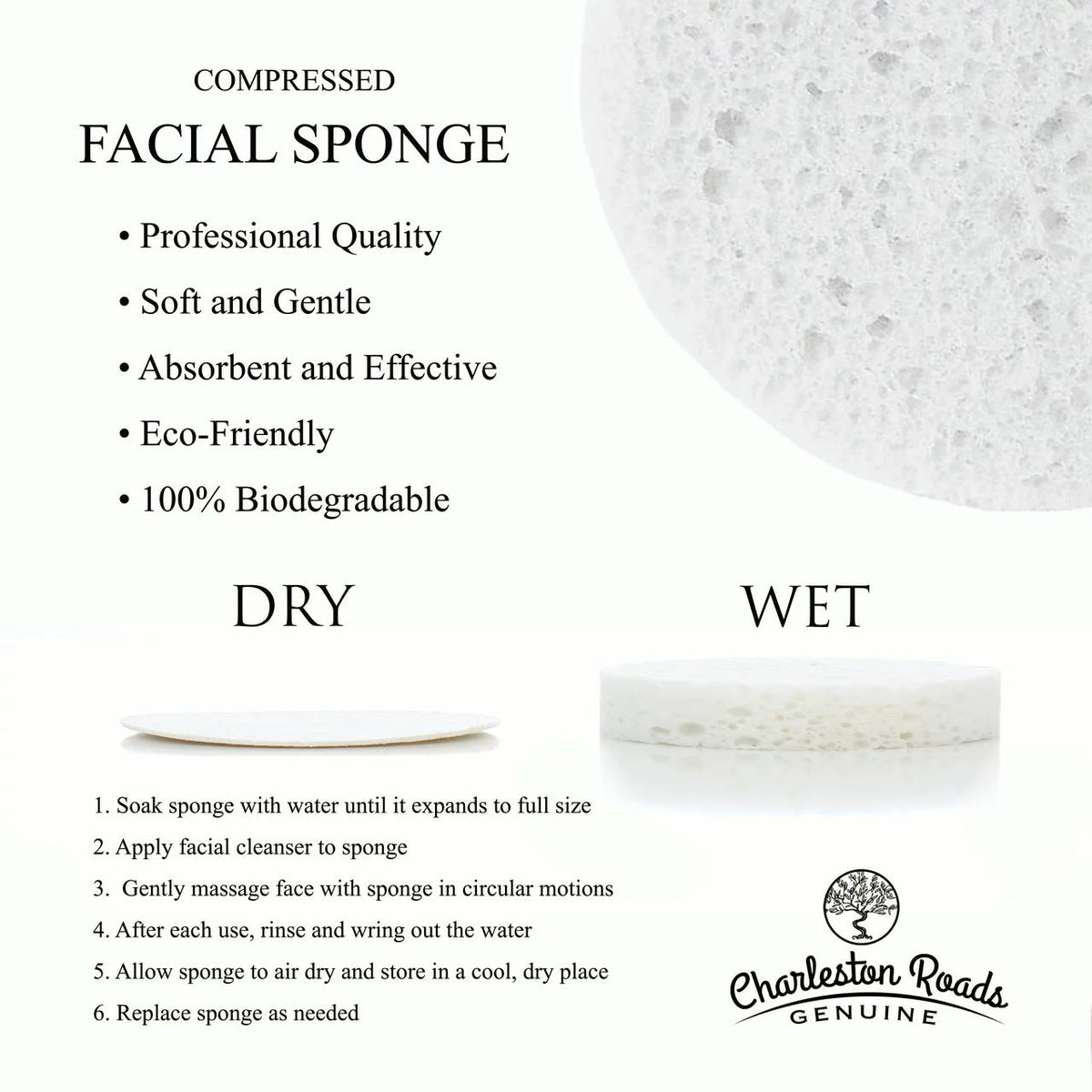 Compressed Cellulose Facial Cleansing Sponge (White, 50) K344486