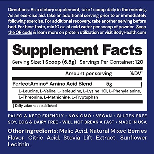 PerfectAmino Powder Mixed Berry 120 Servings 8 Essential Amino Acids Supplement N57395