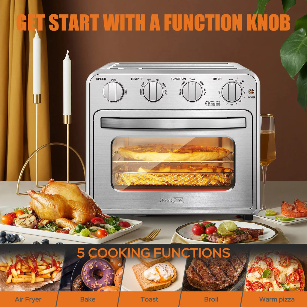 16QT Air Fryer Oven, 4 Slice Toaster Convection Air Fryer, Silver K353