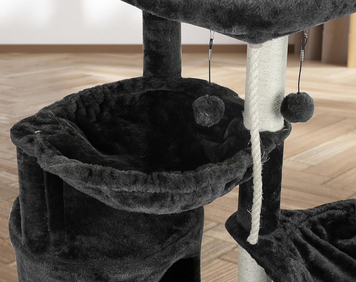 Darkgray Cat Tree with Cat Condo and Two Hammocks A11355
