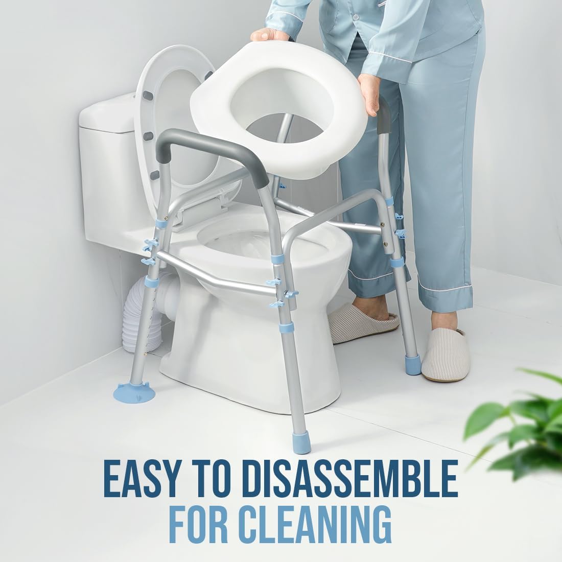 Stand Alone Raised Toilet Seat with Safety Frame, Height Adjustable Legs D331380