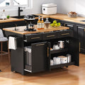 Black Farmhouse Kitchen Island with Drop Leaf, Barn Door, 3 Drawers, Adjustable Shelf, Spice Rack, 56" F706110