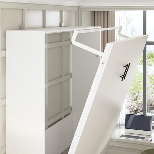 White Queen Size Murphy Wall Bed Cabinet Foldable Platform Bedframe R6080