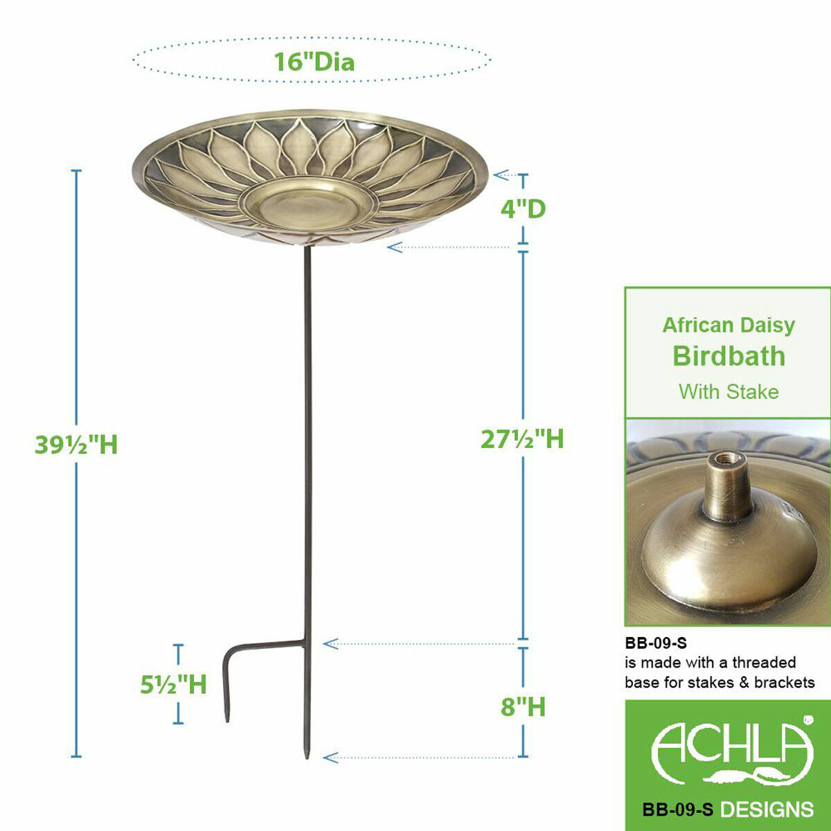 Brass Birdbath with Stake R692