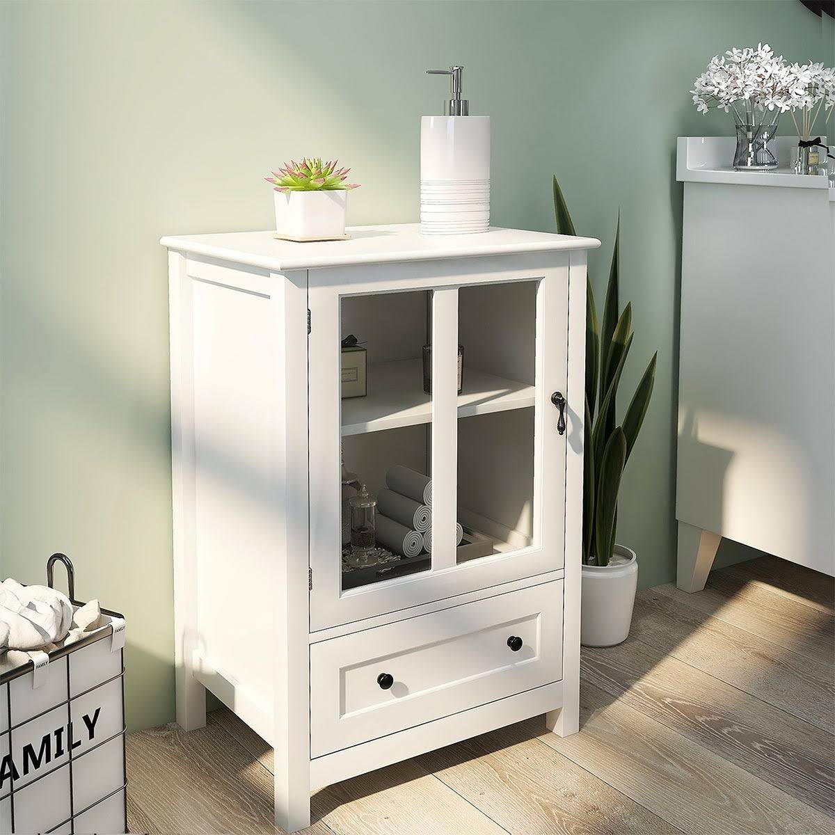 White Buffet Storage Cabinet with Glass Doors B1917