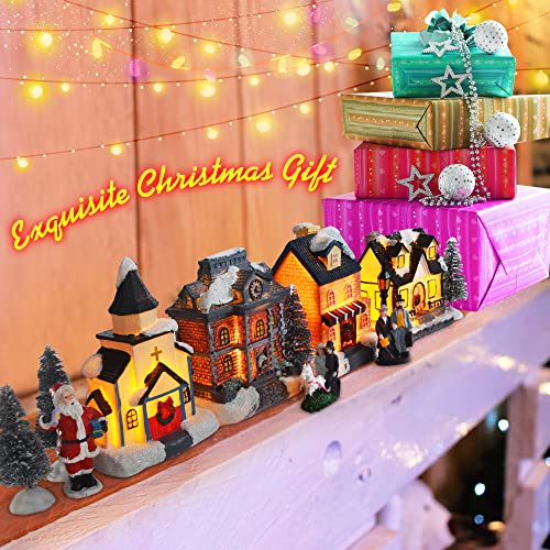 LED Lighted Christmas Village Houses with Figurines E49373