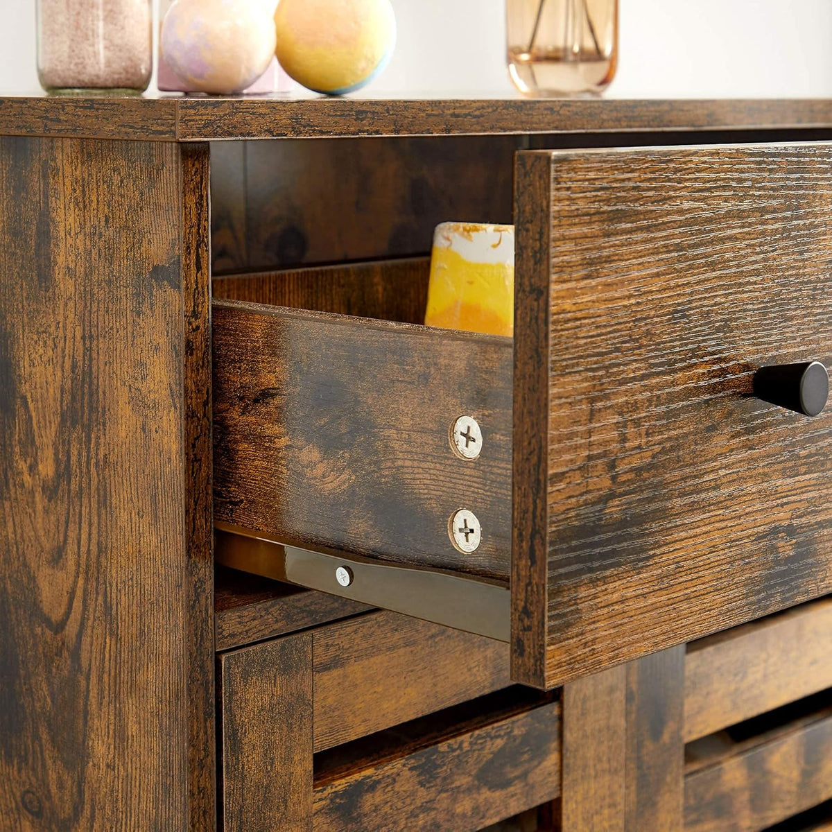 Bathroom Storage Floor Cabinet with 2 Louvered Doors Drawer D134735