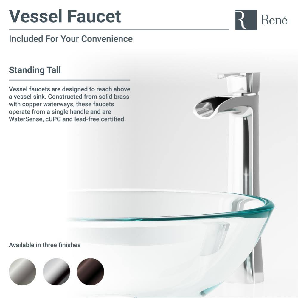 Foil Undertone Glass Vessel Sink with Chrome Faucet and Drain E9947