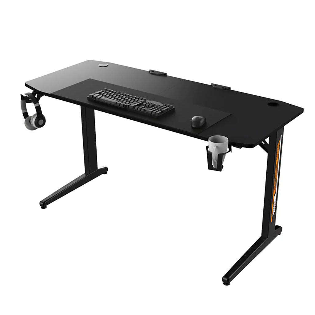 Black Ergonomic Gaming Desk with Headphone Holder, Cup Holder, Mouse Pad R159603