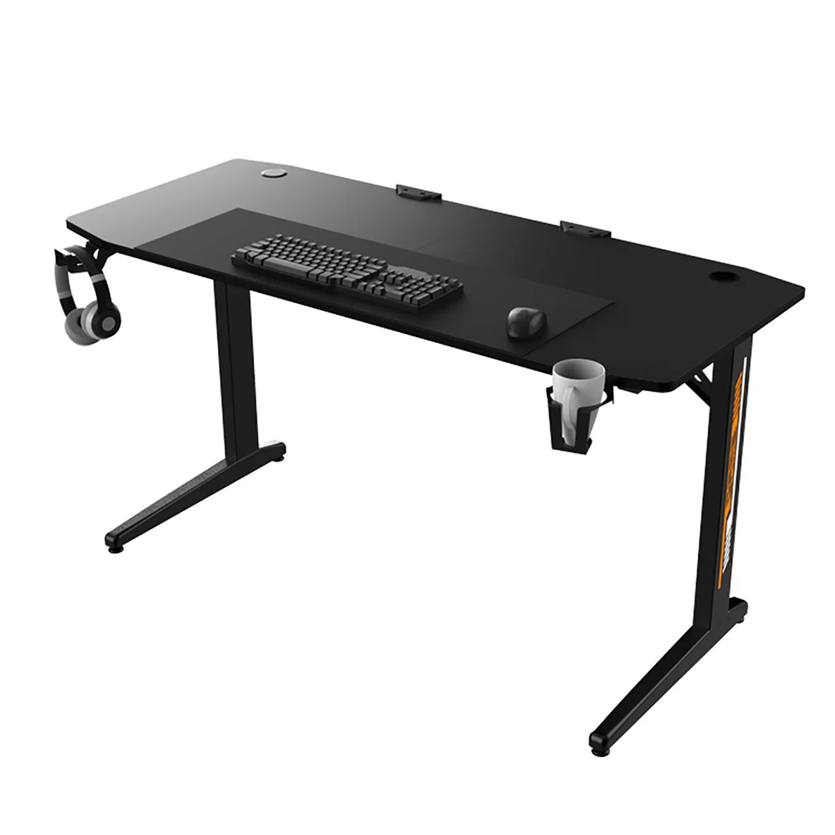Black Ergonomic Gaming Desk with Headphone Holder, Cup Holder, Mouse Pad R159603