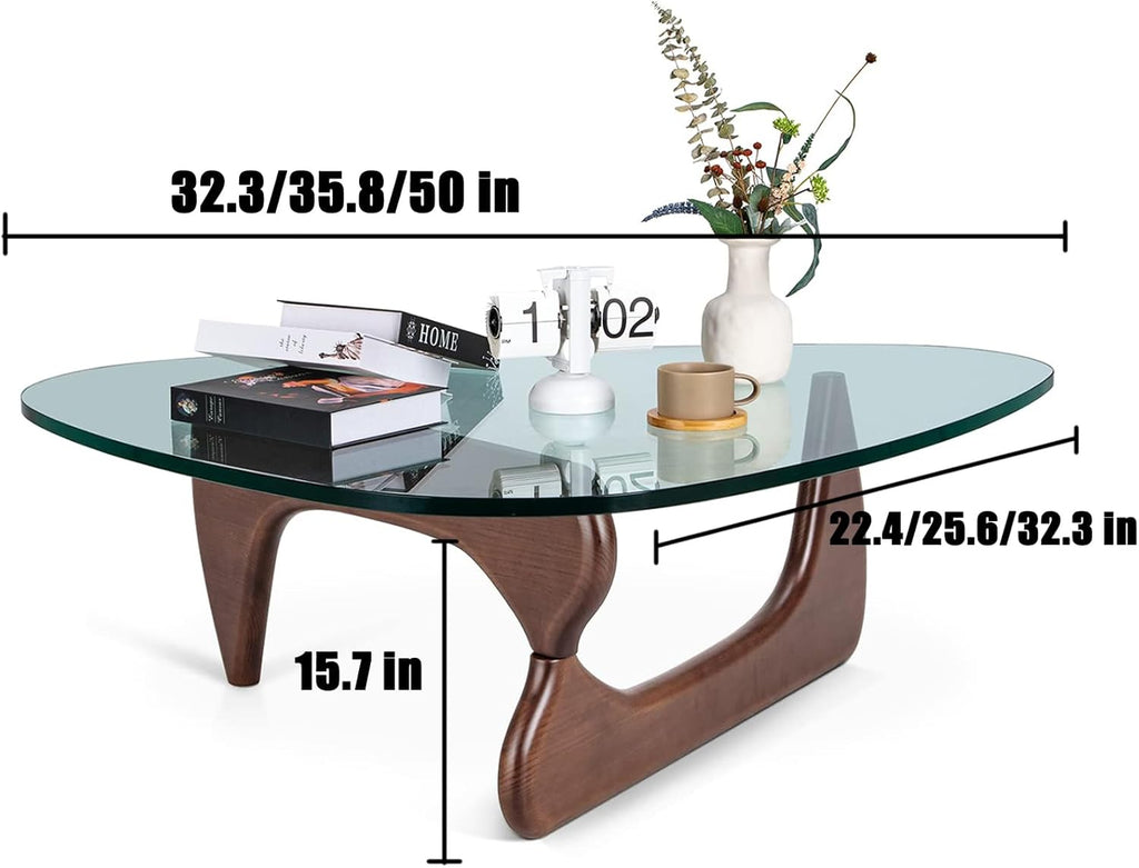 Glass Coffee Table with Solid Wood Base and Tempered Glass Top B394