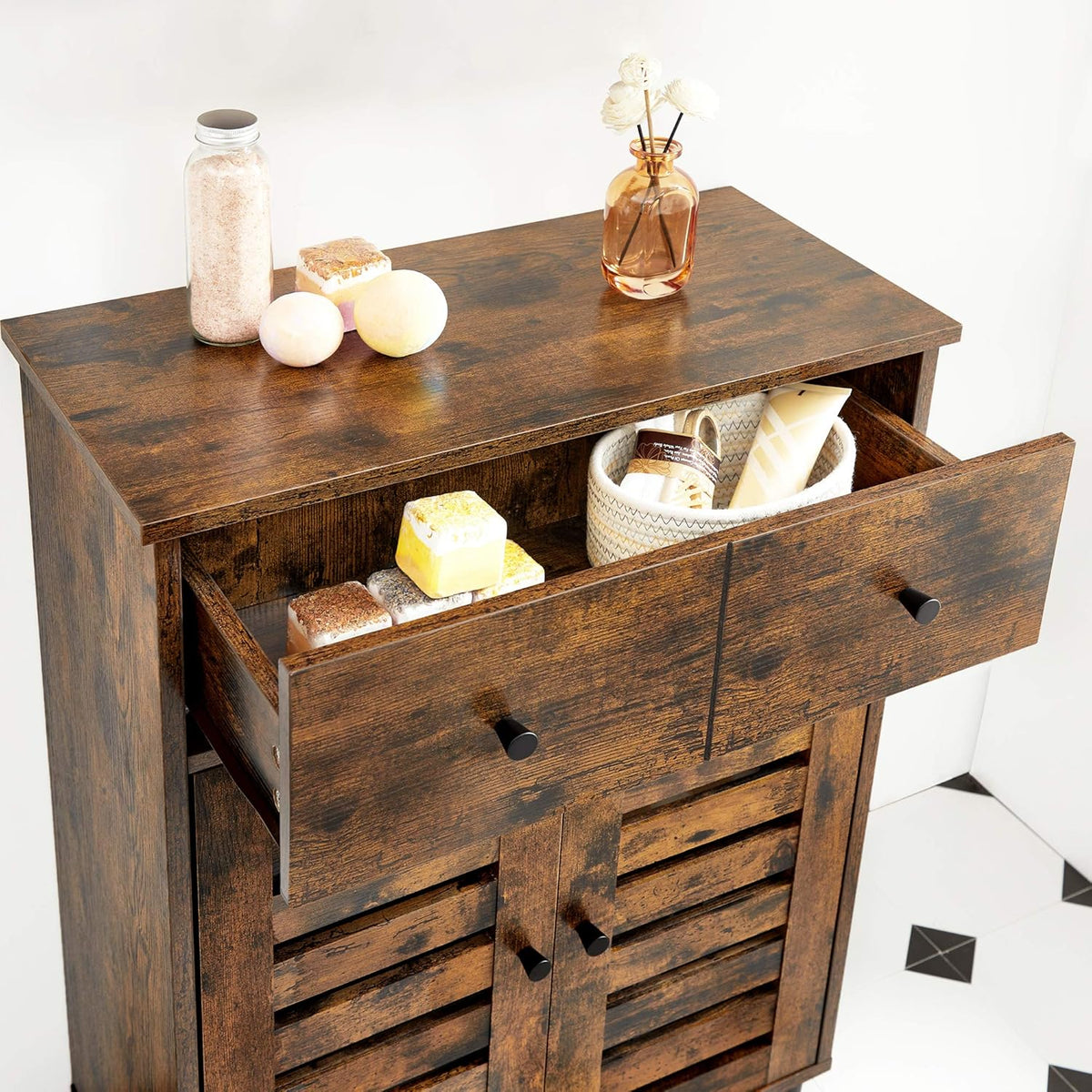 Bathroom Storage Floor Cabinet with 2 Louvered Doors Drawer D134735