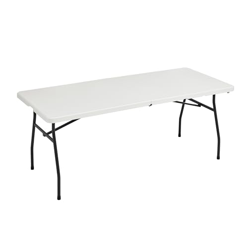 White 6 ft Folding Table with Carrying Handle U59906