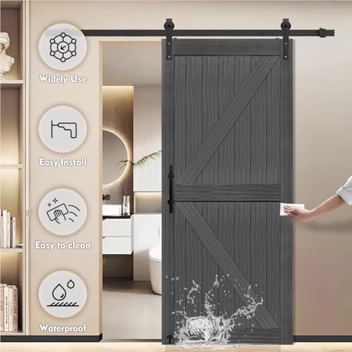 20 in x 84 in Elephant Gray Solid Wood Barn Door with Sliding Door Hardware Kit W732