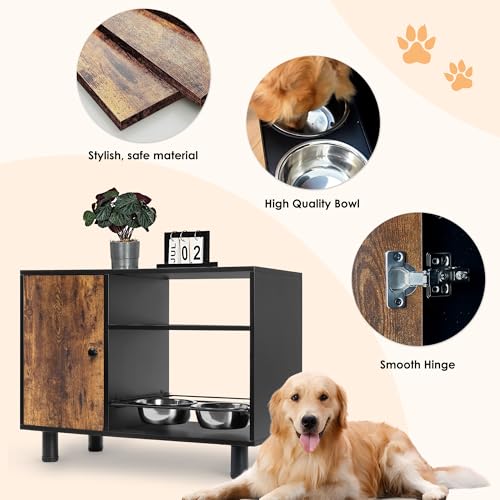 Large Pet Feeder Station with Stainless Steel Double Pull Out Raised Dog Bowls S762