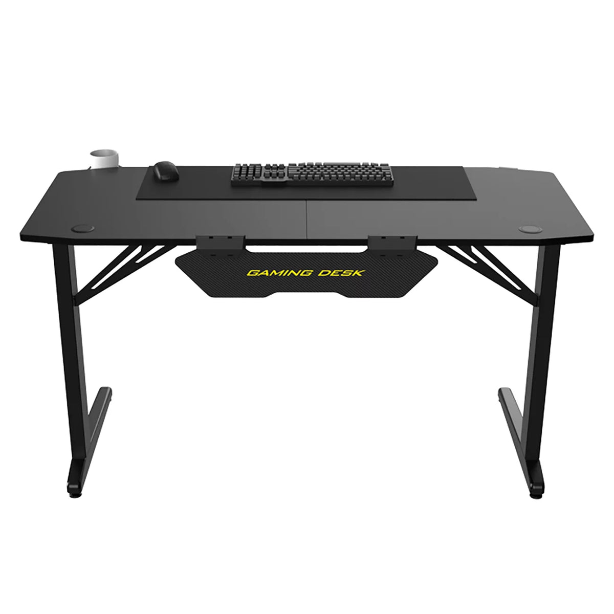 Black Ergonomic Gaming Desk with Headphone Holder, Cup Holder, Mouse Pad R159603