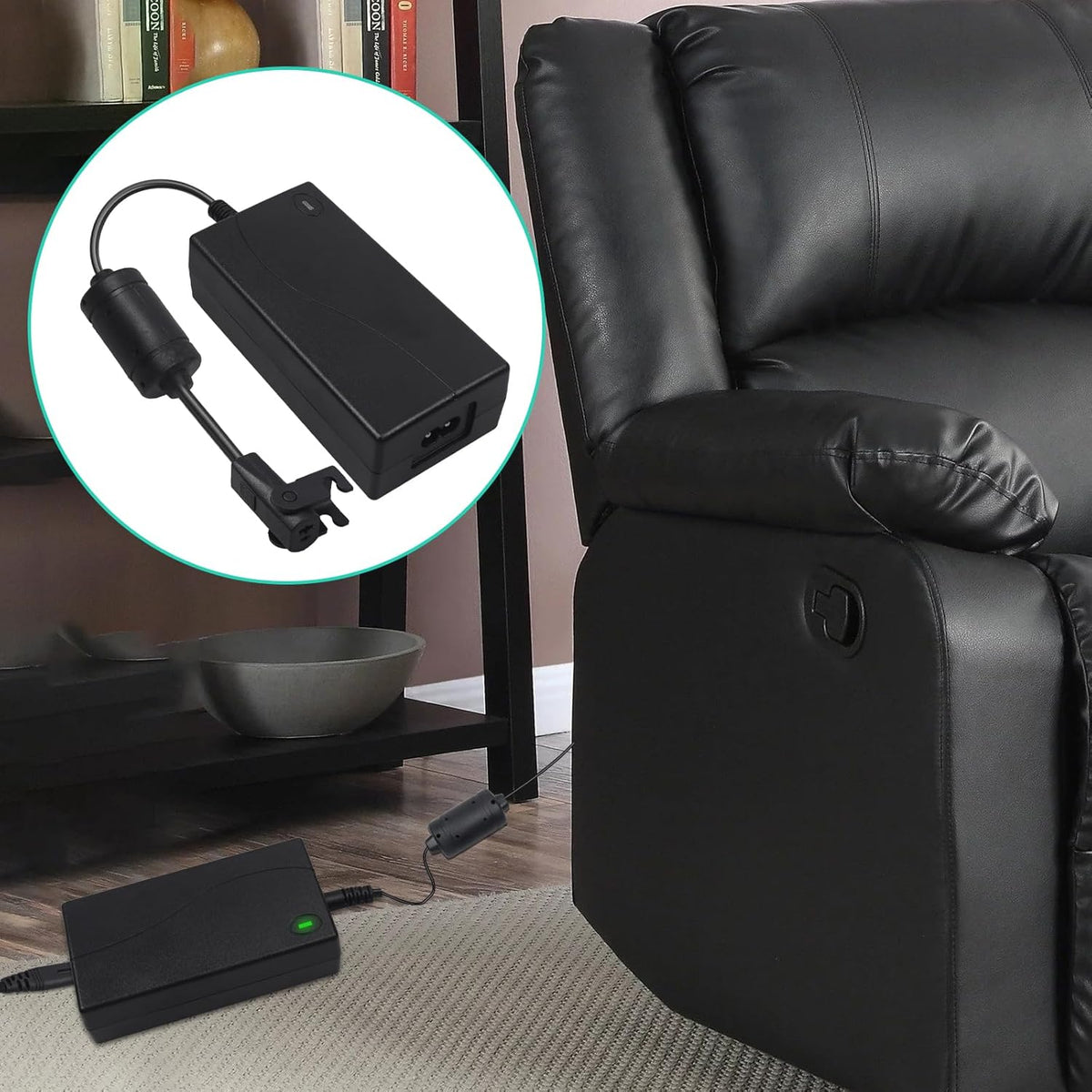 2-Pin 29V2A Power Adapter with Extension Cord for Recliner, Black R577