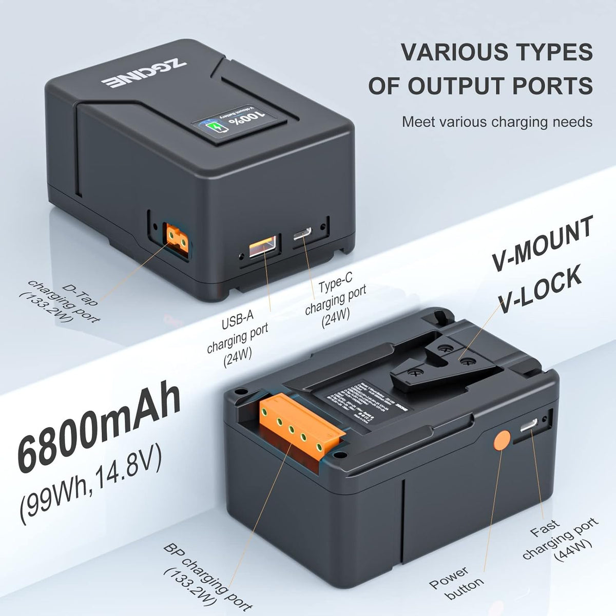 99Wh 14.8V V-Mount Battery with D-TAP USB-C USB-A Output V325
