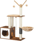 Rustic Brown Wooden Cat Tree with Scratching Posts Q43975
