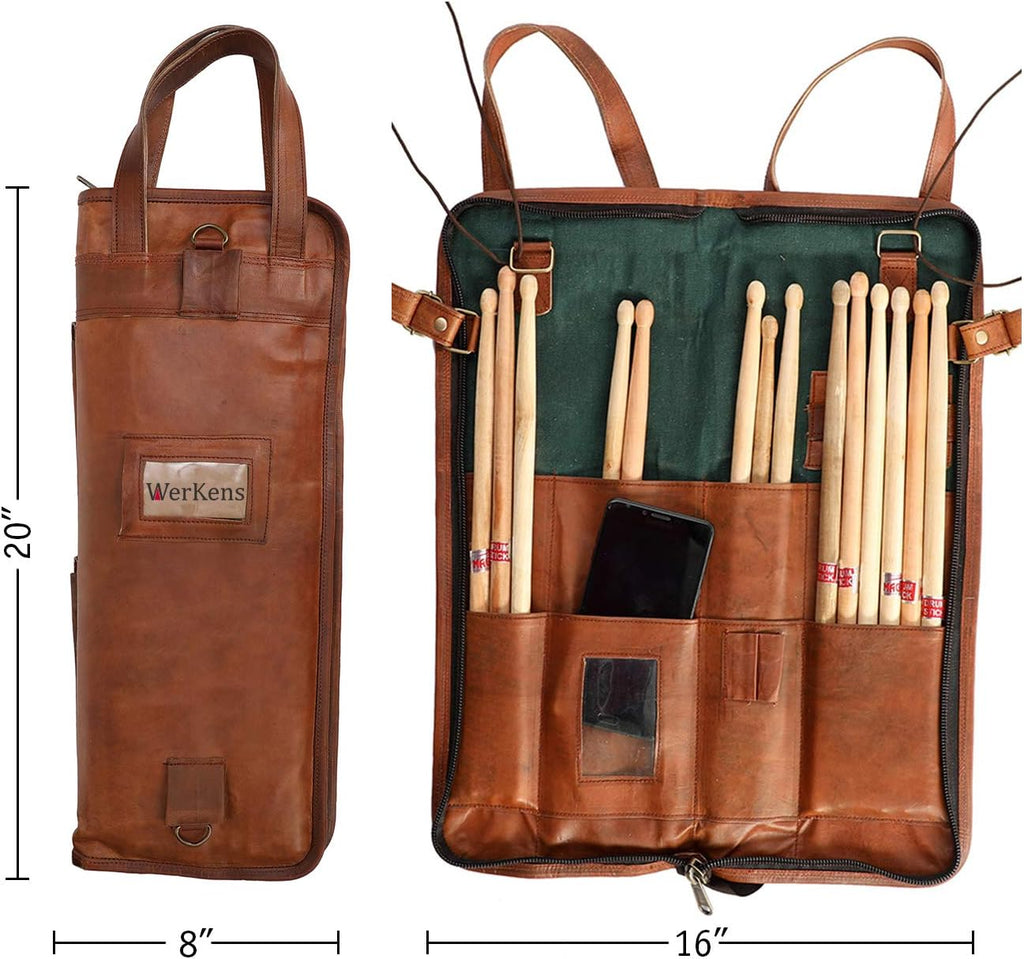 Leather Drumstick Bag Holds 10-12 Pairs Brown Z585404