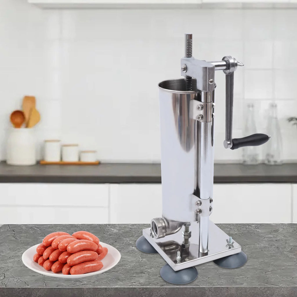 3L Manual Sausage Stuffer Stainless Steel Vertical Sausage Maker with 8 Tubes V649205
