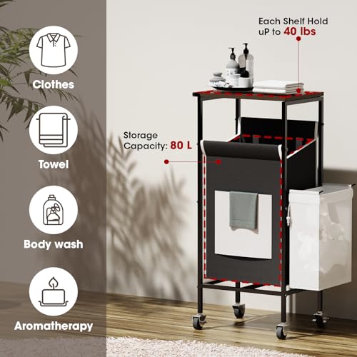 Black Metal Frame Laundry Hamper with Lid and Wheels O75607