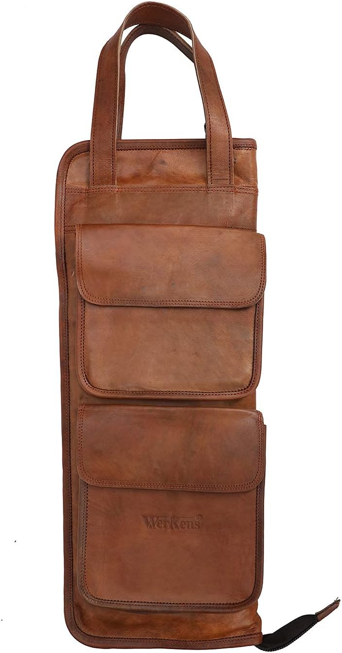 Leather Drumstick Bag Holds 10-12 Pairs Brown Z585404