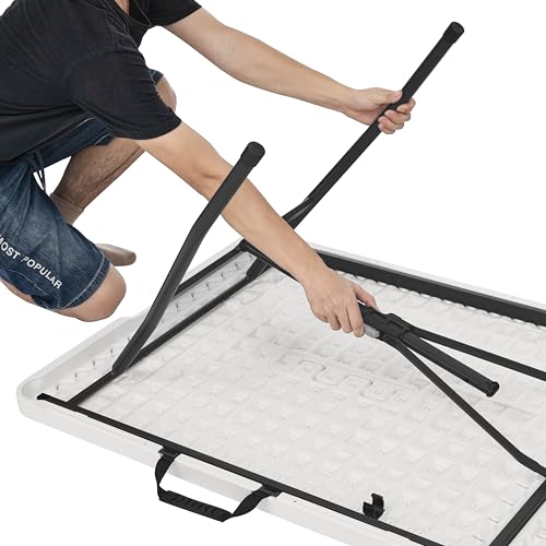 White 6 ft Folding Table with Carrying Handle U59906
