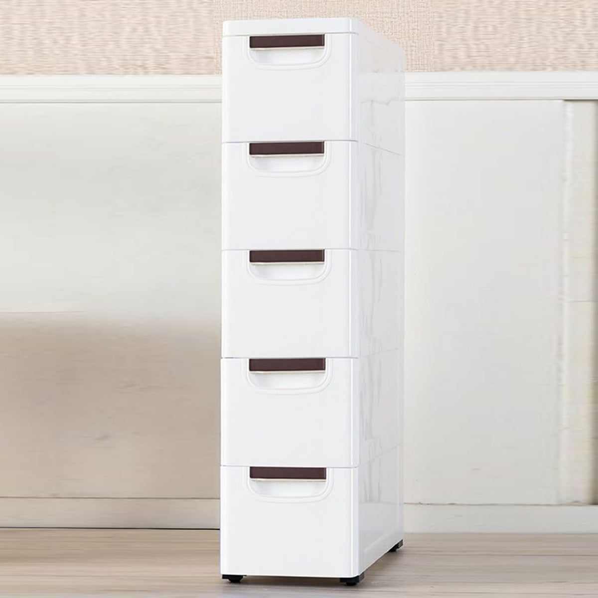 White 5 Drawer Plastic Storage Cabinet with Wheels V785126