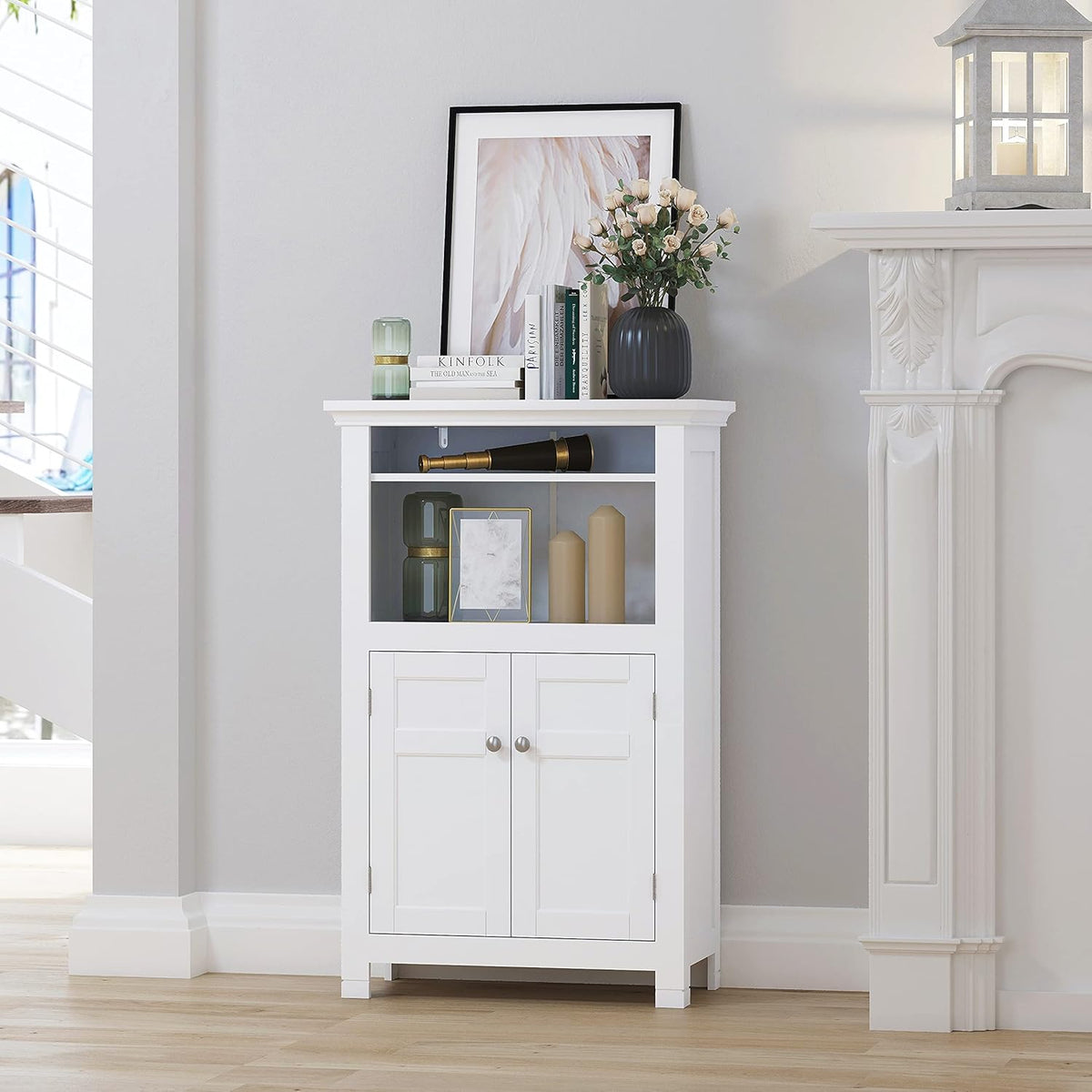 Freestanding Bathroom Cabinet with Doors and Adjustable Shelf, White C939