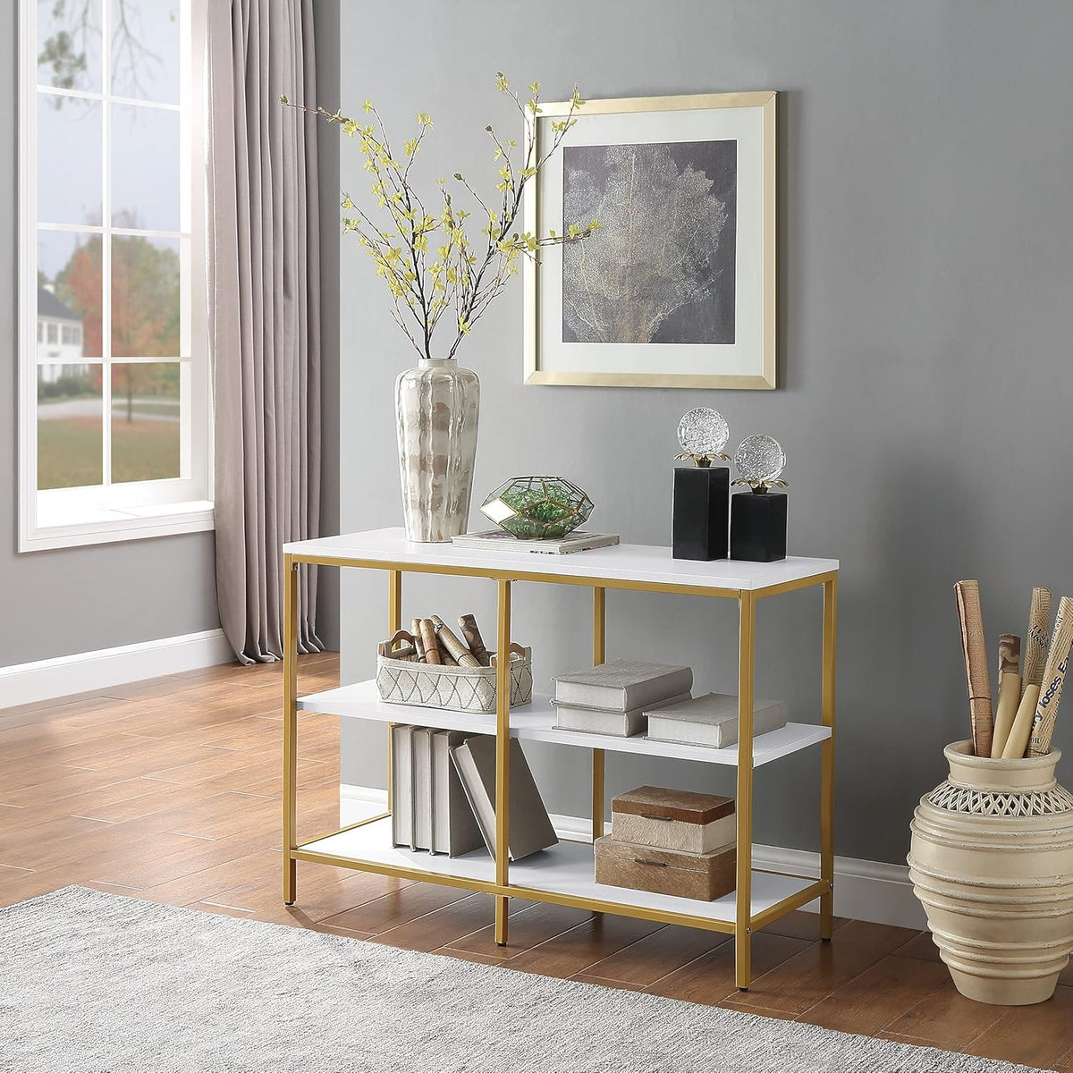 White 3 Shelf Bookcase and Credenza W3429