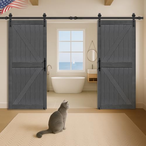 20 in x 84 in Elephant Gray Solid Wood Barn Door with Sliding Door Hardware Kit W732