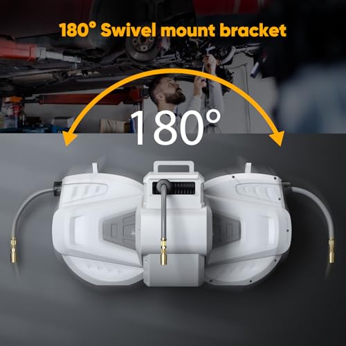 3/8 in x 65 Ft Heavy Duty Retractable Air Hose Reel with 180° Swivel Mount, 300 PSI Z8849