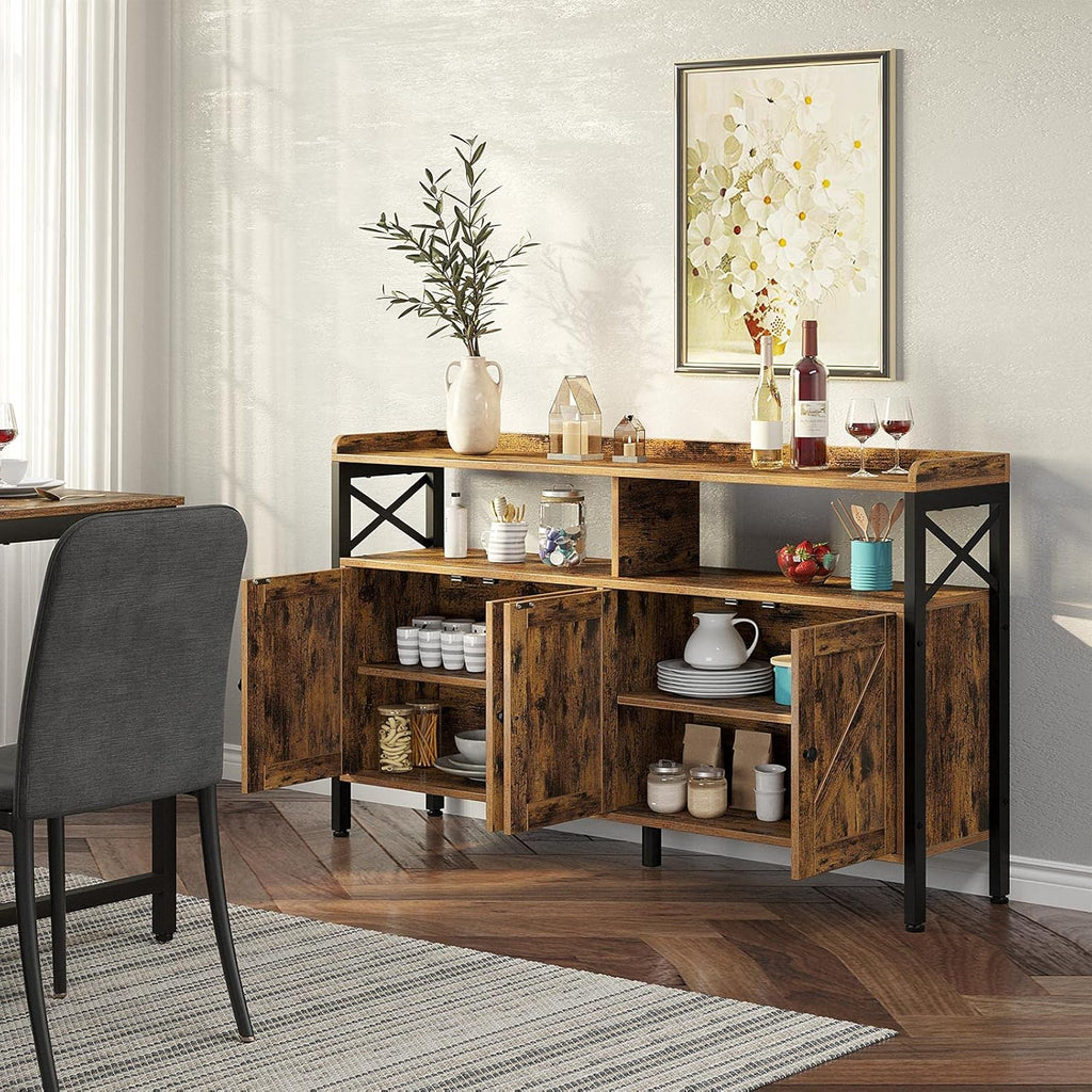 Rustic Brown 55Inch Console Table with Cabinet and Open Shelf N3847