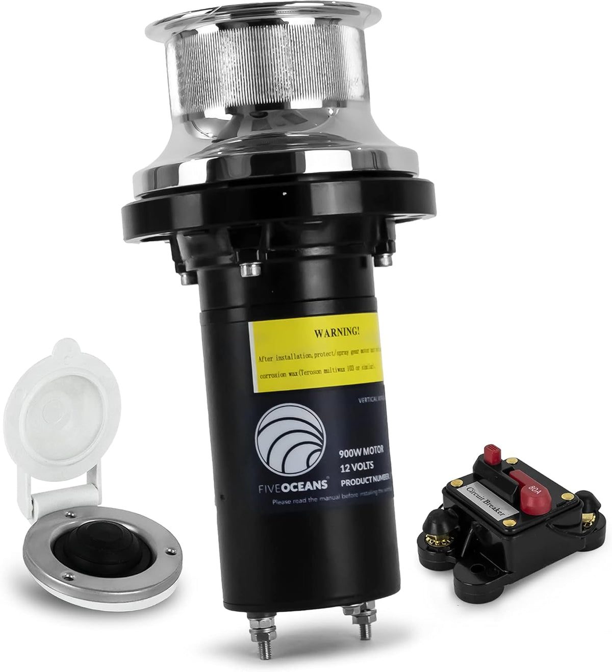 900 Watts 12 Volts Stainless Steel Vertical Mounted Winch E382566