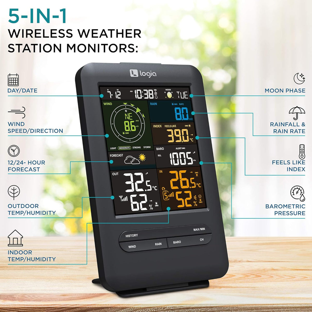 5-in-1 Wi-Fi Weather Station with Solar H845582
