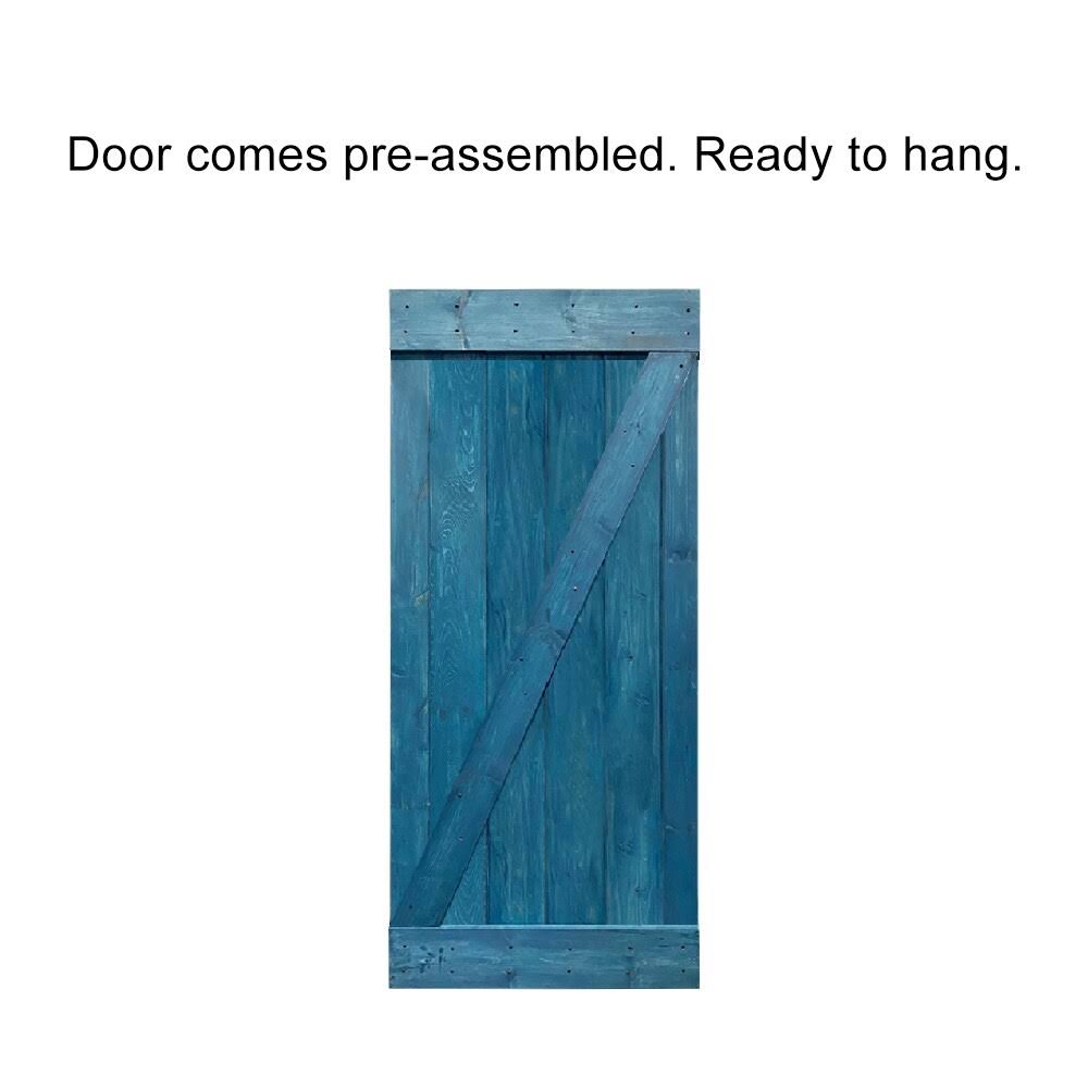 30 in. x 84 in. Ocean Blue Stained Wood Interior Sliding Barn Door with Hardware Kit G625