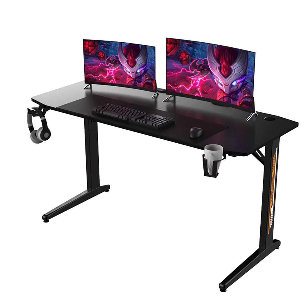 Black Ergonomic Gaming Desk with Headphone Holder, Cup Holder, Mouse Pad R159603