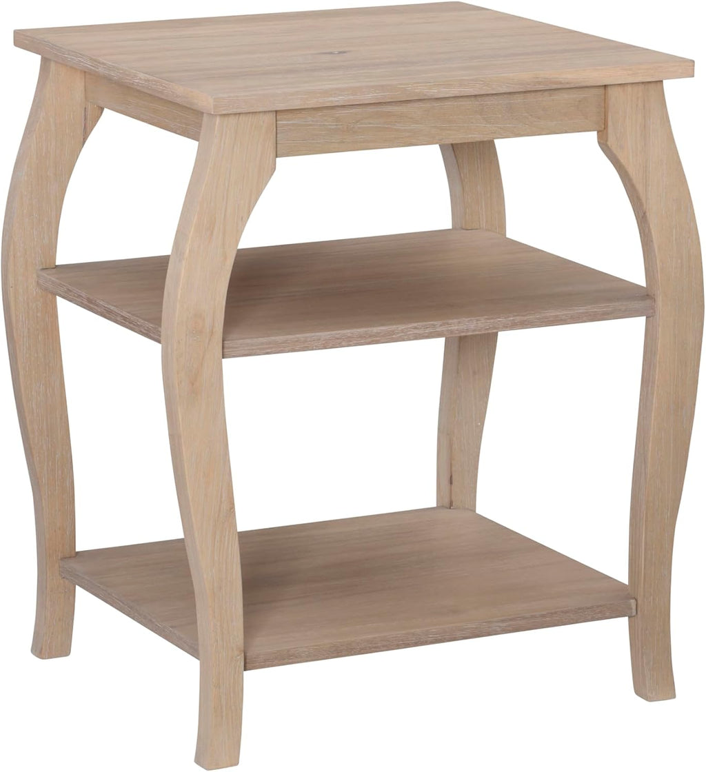 Natural Wooden Side Table with Curved Legs and Two Display Shelves H8309